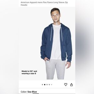 American Apparel Sea Blue Zip-Up Fleece Hoodie NWOT